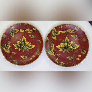 Raymond Waites Red Maroon Plate Dragonfly and Leaf For TOYO Trading 2 Plates